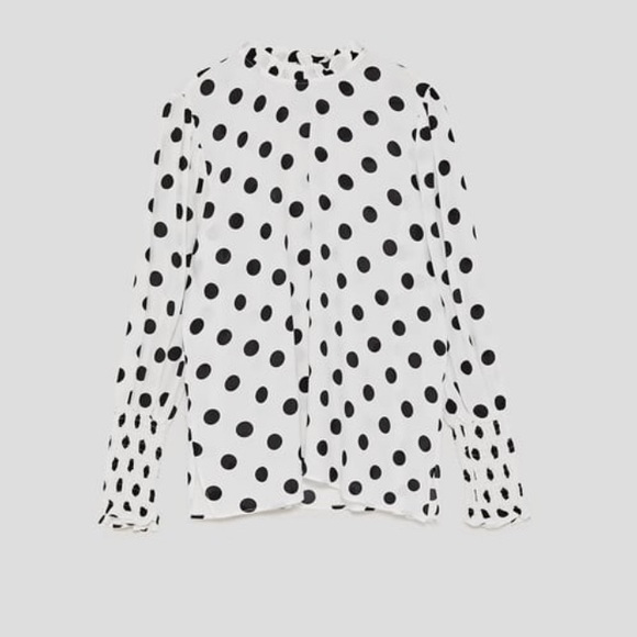 Zara Tops Nwt Zara Ruffled Polka Dot Blouse Xs Whiteblack Poshmark